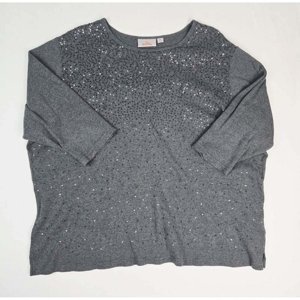 Womens Quacker Factory shirt sz 3X grey sweater sequin neckline